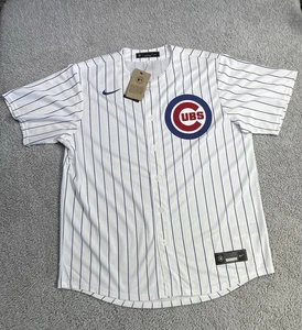 Nike MLB Chicago Cubs Button Up White Pin Stripe Jersey Blank NWT Mens Sz Large - Picture 1 of 8