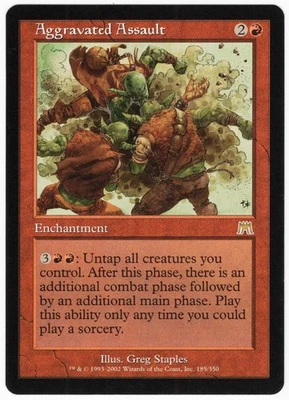 Aggravated Assault 2002 Onslaught Red Rare Enchantment MTG NM AZ1 - Image 1 of 2