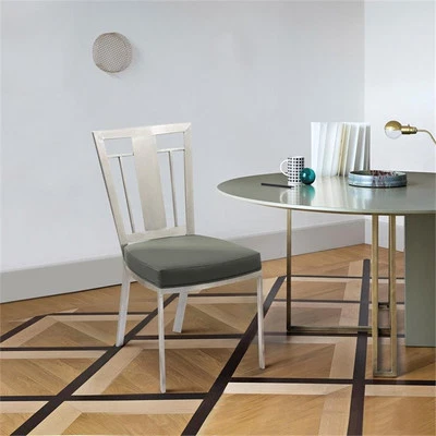 Armen Living Cleo Upholstered Modern Faux Leather & Steel Dining Chair in Gray - Image 1 of 4