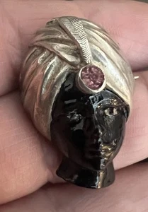 (D&L) Antike Emaille Blackamoor Sterling Silber Rubin Brosche - Bild 1 von 7