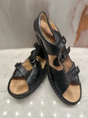 Finn Comfort Adana 连衣裙凉鞋女式 9.5 US/7.5 英国黑色漆皮楔形鞋 — 第 1/4 张图片