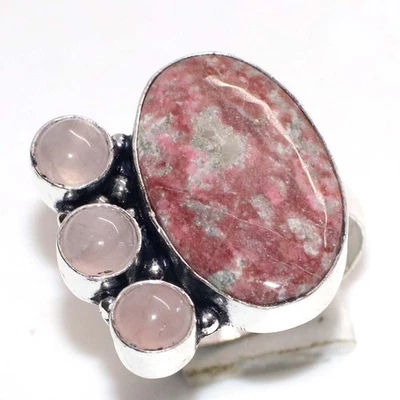Anillo Clásico Rosa Tulita Cuarzo Rosa 925 Chapado en Plata Piedras Preciosas EE. UU. 10 GW Foto 1 de 3