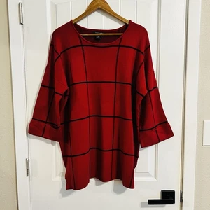 Suéter para mujer Tahari 1X rojo y negro con patrón de panel de ventana de rejilla suave Boucle - Imagen 1 de 7