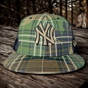 New York Yankees New Era MLB Woodland Plaid Camo Trucker 9FIFTY Snapback Hat - Picture 1 of 15