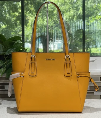 BOLSO DE HOMBRO GRANDE MICHAEL KORS VOYAGER PORTÁTIL AMAPOLA NARANJA AMARILLO CUERO Foto 1 de 4
