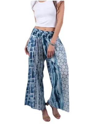 SACRED THREADS patch hippie cotton wide leg smocked waist PANTS XL Free shipping - Image 1 of 4