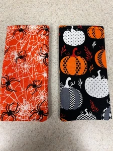 Sunglass / Eyeglass Soft Fabric Cases - Halloween Pumpkins & Spiders on Orange - Picture 1 of 1