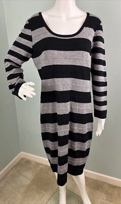 Gabby Skye Black & Gray Striped Long Sleeve Body Con Sweater Dress Sz XL - Image 1 of 4
