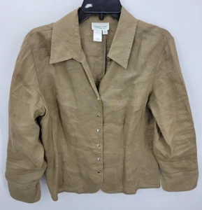 Coldwater Creek Top Womens Medium Brown Woven Long Sleeve Snap Up Neutral Blouse - Picture 1 of 8