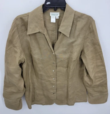 Coldwater Creek Top Womens Medium Brown Woven Long Sleeve Snap Up Neutral Blouse - Image 1 of 4