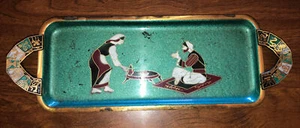 Vintage Brass Green Enamel Serving Tray Made In Israel - Picture 1 of 7