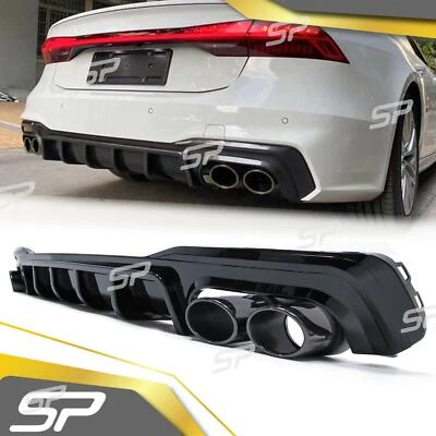 Schwarz Diffusor + Auspuffblenden für AUDI A7 S7 C8 4K Sportback S Line ab 2018 - Bild 1 von 4