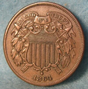 1864 Civil War Era Two Cent Piece Sharp High Grade Old US Coin - Picture 1 of 4