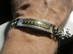 MEN'S STAINLESS STEEL BRACELET TWO TONE 8" - AG - Picture 1 of 3
