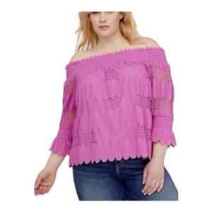 LANE BRYANT Pink 3/4 Sleeve Stretch Off Shoulder Pleated Tunic Top Size 22 / 24 - Picture 1 of 6
