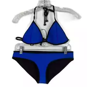 Triangl Swimsuit Womens M Bikini Blue Black Neoprene Top & Bottom Set 2 Piece - Picture 1 of 10
