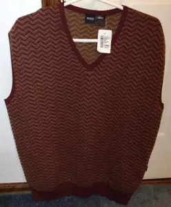 BOSS HUGO BOSS Red/Gold Striped Sweater Vest Men's Size Large Brand New - Picture 1 of 11