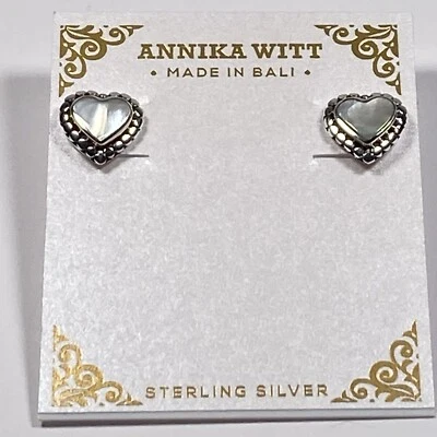 Brincos Annika Witt prata esterlina madrepérola coração Abalone NOVO - Imagem 1 de 4