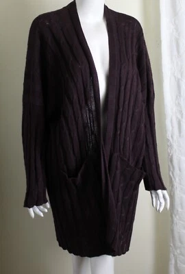 Eskandar O/S DARK PURPLE BROWN 36" Long Heavy Linen Cable Knit Cardigan Sweater - Изображение 1 из 4