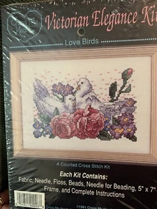 Cross My Heart LOVE BIRDS Victorian Elegance Counted Cross Stitch Kit w/Frame - Picture 1 of 3