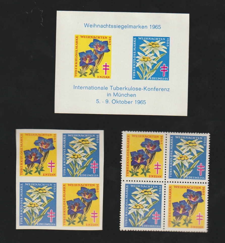 Germany Christmas seals sheet Weihnachtssiegelmarken 1965 perf imperf blocks+ - Image 1 of 1