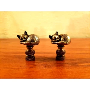 Cat Kitten Lamp Finial Shade Topper Ornate Retro Brass Small 1.5" Set of 2 New - Picture 1 of 4