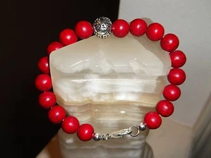PULSERA HOMBRE/MUJER HECHA A MANO 8 1/2" 10 MM ROJO/ÓXIDO TURQUESA Y SS CUENTAS FOCALES - Imagen 1 de 7