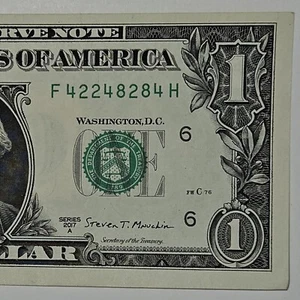 TRINARY+UNCIRCULATED $1 Bill F42248284H Fancy Serial Number Series 2017A (B245) - Picture 1 of 4