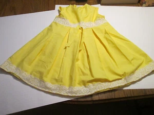 1970’s Handmade Lemon Yellow & White Lace Girl’s Dress Pleats Sleeveless - Picture 1 of 22