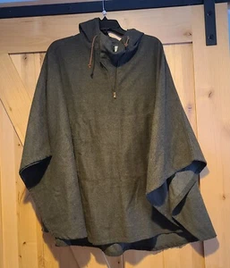 Vintage Crossroads Gray Hooded Poncho Size L/XL Pocket Zip Neck Boxy Lagenlook - Imagen 1 de 13