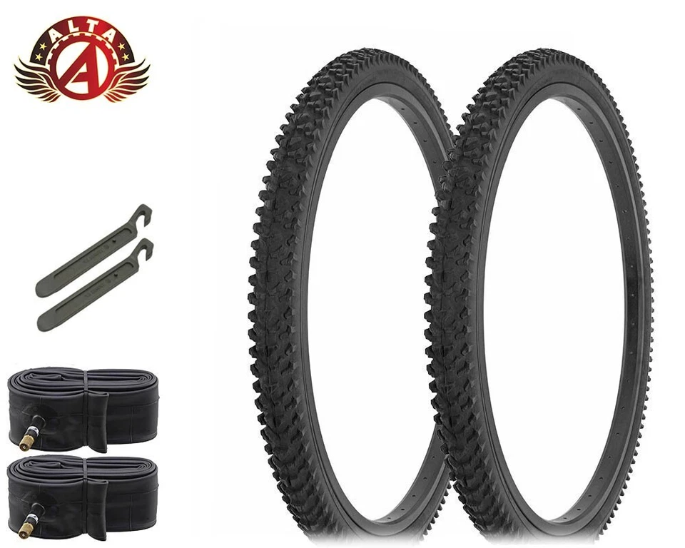 ALTA Bicycle Tire 26" x 1.95" Black (2) Tires & Tubes H-189 Mountain W/ Lever - Image 1 of 1