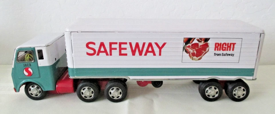 Toy Safeway Grocery Store 16” Tin Litho Friction Semi Truck #182B 1960s Japan B - Image 1 of 4