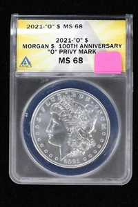 2021-(O) Morgan Dollar ANACS MS 68 100th Anniversary O Privy Mark 3AM8 - Picture 1 of 4