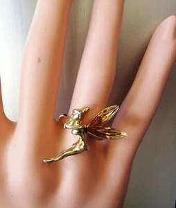 Ballerina with Rhinestone Wings / Fairy Lady Ring Size 5.5 Rare - Picture 1 of 4