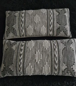 FIRED EARTH MARKS & SPENCER  CUSHION X 1 BLACK NEUTRAL RECTANGLE TEXTURED BOHO - Picture 1 of 6