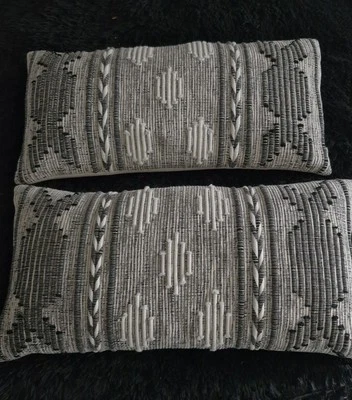 FIRED EARTH MARKS & SPENCER  CUSHION X 1 BLACK NEUTRAL RECTANGLE TEXTURED BOHO - Image 1 of 4