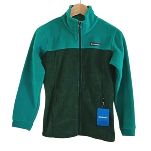 NUOVO! Columbia Pile Giacca Full Zip Colore Blocco Verde Giovanile Taglia Media (10/12) - Foto 1 di 7