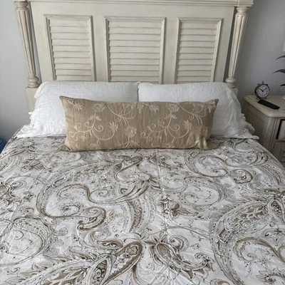 Funda nórdica Pottery Barn tamaño queen estampado paisley blanco tostado 100% algodón orgánico Foto 1 de 4