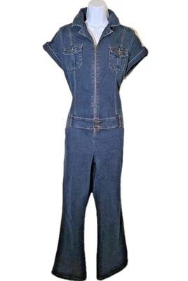 Mono Denim De Colección Y2K Pierna Ancha Acampanada Cremallera Cinturón Elastizado Sin Límites Junior L Foto 1 de 4