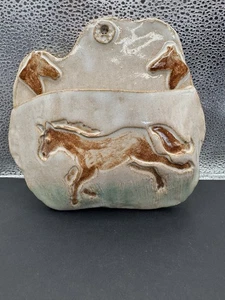 Horse Motif Pottery Wall Pocket-signed - Picture 1 of 6