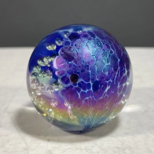 Glass Eye Studio Small Paperweight Iridescent Plumes Bullicante Signed GES 92 - Picture 1 of 10