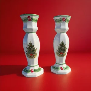 Juego de 2 candelabros de cerámica Pfaltzgraff Christmas Heritage ~ 9 pulgadas de altura oct25 - Imagen 1 de 19