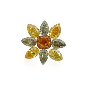 9 Natural Loose Diamond Set - 1.11 Ct. Orange Yellow Green Pear Cushion VS2-SI1 - Picture 1 of 5