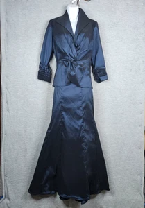 Tadashi Collection Y2K Damen Gr. 10 Marine Satin Zweiteiliger Anzug Meerjungfrau Rock Set - Bild 1 von 15