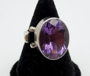 Sajen Sterling Silver Dark Purple Amethyst Bezel Set Ring Sz 5.5 Chunky - Picture 1 of 6