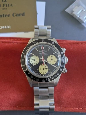 Reloj para hombre Alpha cronógrafo de cuerda manual esfera negra rojo grande acero inoxidable Foto 1 de 4
