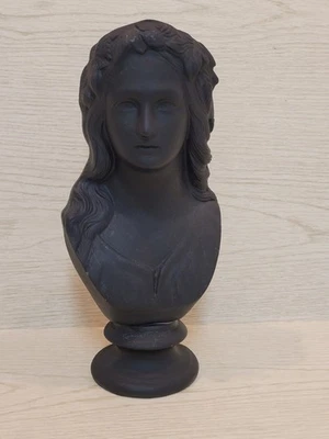 Antique Cast Iron Bust Statue Art Nouveau Woman Dark Academia Black Vtg Beauty  - Image 1 of 4