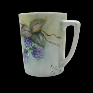 Vintage Hand Painted Porcelain Mug Blackberries Signed Tiffee 1973 - Picture 1 of 5