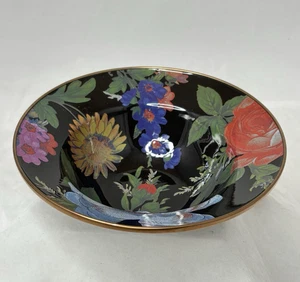 69 $ MacKenzie-Childs schwarz Blumenmarkt Blumen Emaille Frühstücksschüssel - Bild 1 von 5