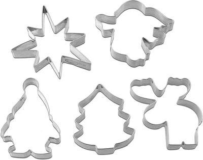 Set Di 5 Stampi per Biscotti Natale, 6-8 Cm, Colore: Argento, Acciaio Inossidabi - Immagine 1 di 4